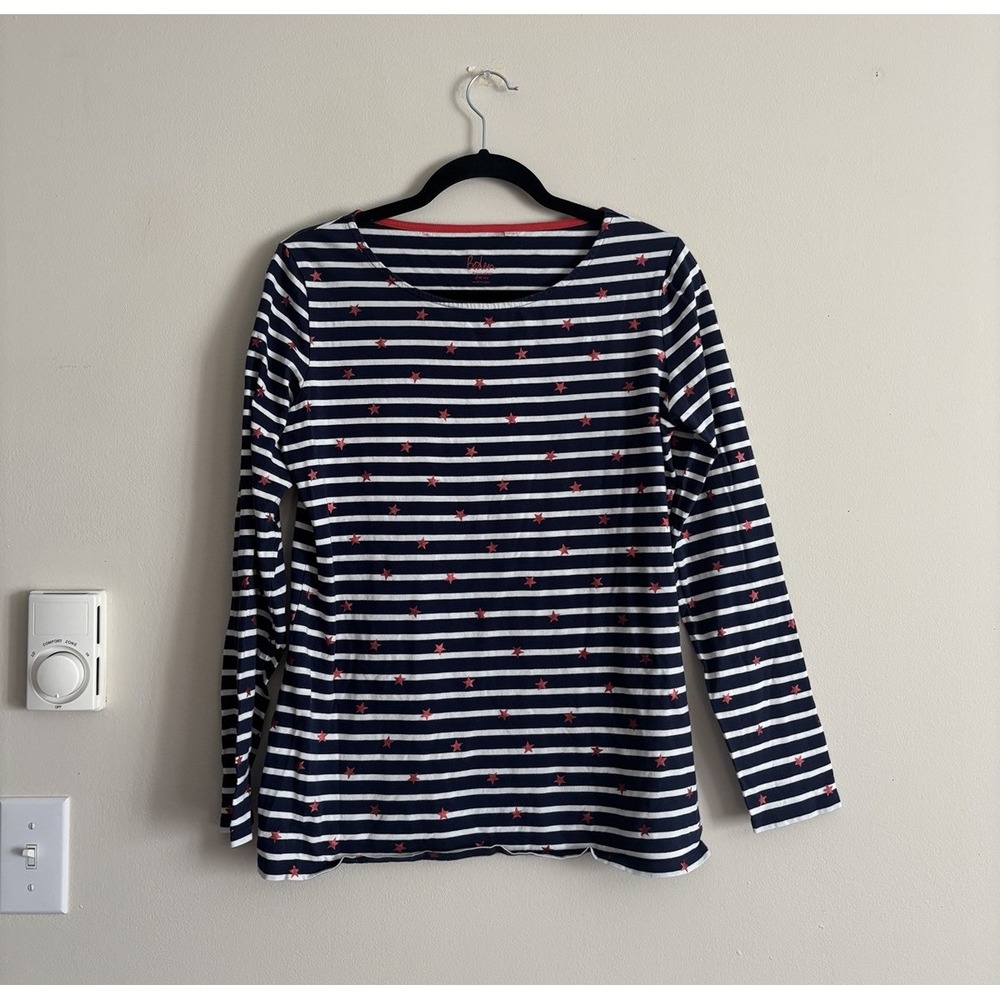 Boden Stripes Ahead of the Sea Top Navy White Stripe Red 10 Medium Preppy Office